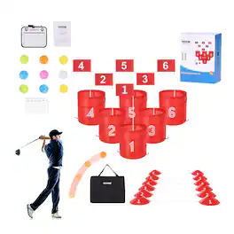 VEVOR - Backyard Golf Game, 6 Hole Golf Course, Golf Game Practice Games, Golf Chipping Game for Family, Adults and Kids - Red