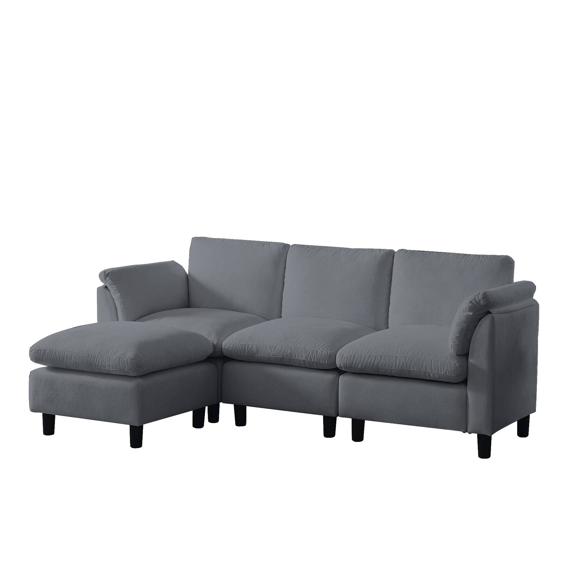 Alt View 5. Electra Tech Xpress - Modern L-Shaped Chenille Upholstered Sectional Couch for Living Room, 3 Seater Cloud Sofa with Ottoman - GRAY.