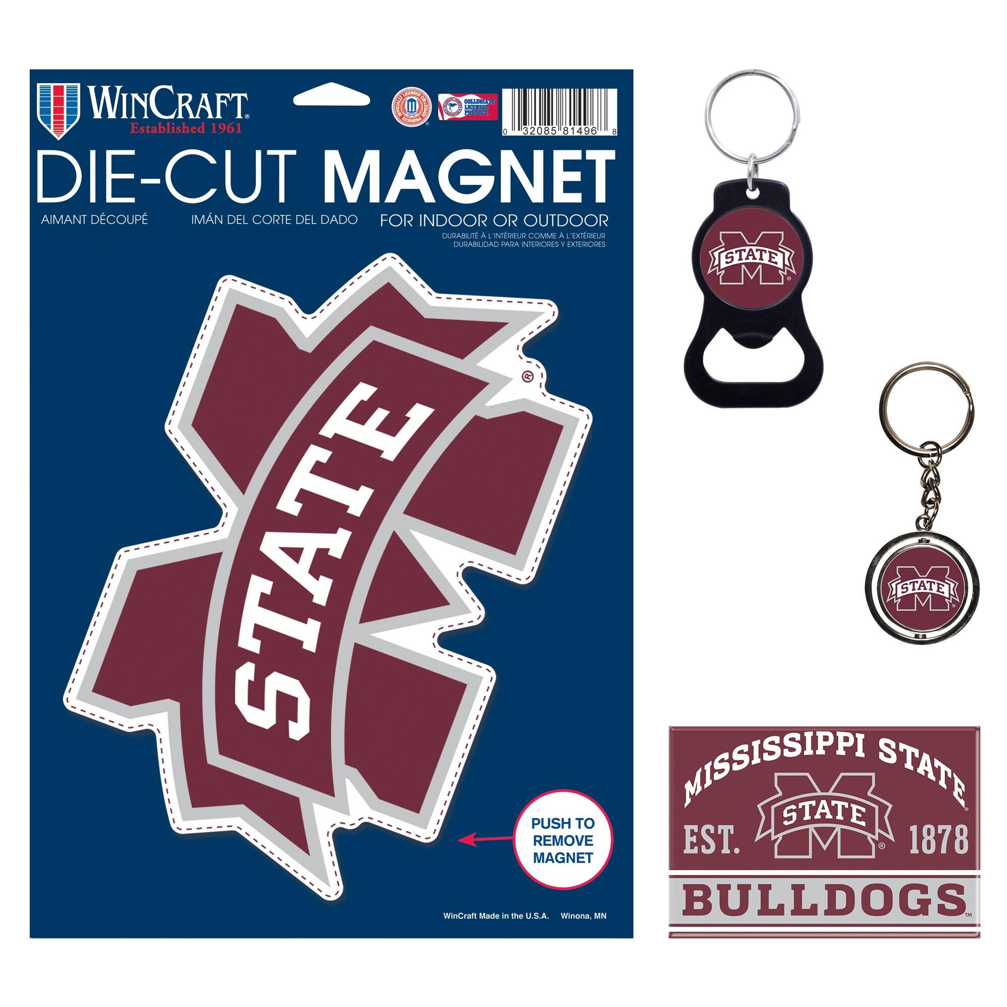**WinCraft**  
Established 1961  

**DIE-CUT MAGNET**  
AIMANT DÉCOUPÉ  
IMAN DEL CORTE DEL DADO  
FOR INDOOR OR OUTDOOR  

**STATE**  

PUSH TO REMOVE MAGNET  

WinCraft Made in the U.S.A.  
Winona, MN  

**MISSISSIPPI STATE**  
EST. 1878  
BULLDOGS  

**NET**  
FOR INDOOR OR OUTDOOR  
DURABLE PAD  
FOR USE INDOOR OR OUTDOOR  
DURABLE PAD  
FOR USE INDOOR OR OUTDOOR  
DURABLE PAD  
FOR USE INDOOR OR OUTDOOR  
DURABLE PAD  
FOR USE INDOOR OR OUTDOOR  
DURABLE PAD  
FOR USE INDOOR OR OUTDOOR  
DURABLE PAD  
FOR USE INDOOR OR OUTDOOR  
DURABLE PAD  
FOR USE INDOOR OR OUTDOOR  
DURABLE PAD  
FOR USE INDOOR OR OUTDOOR  
DURABLE PAD  
FOR USE INDOOR OR OUTDOOR  
DURABLE PAD  
FOR USE INDOOR OR OUTDO