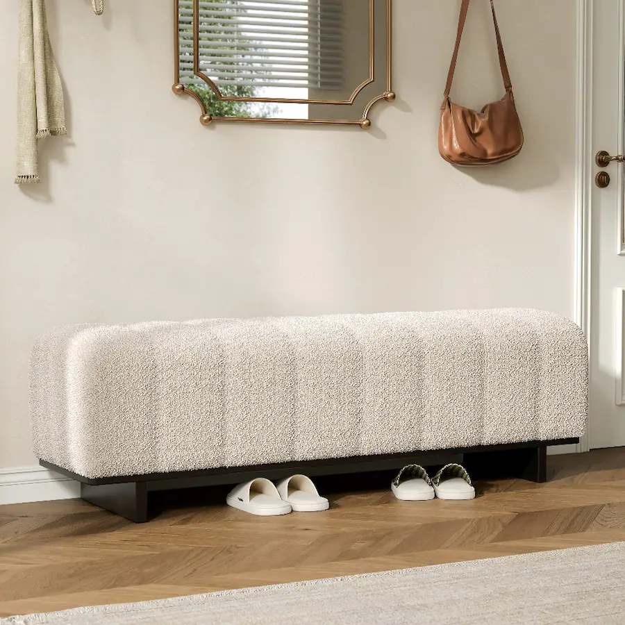 Angled Bench Frame Ropilly Faux Fur Tufted Indoor Dining Bench with Rubber Wood Legs ...