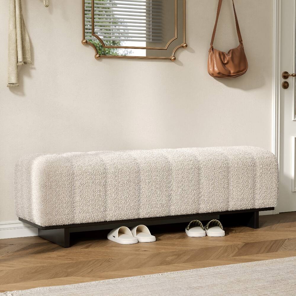 Ropilly Faux Fur Tufted Indoor Dining Bench with Rubber Wood Legs ...