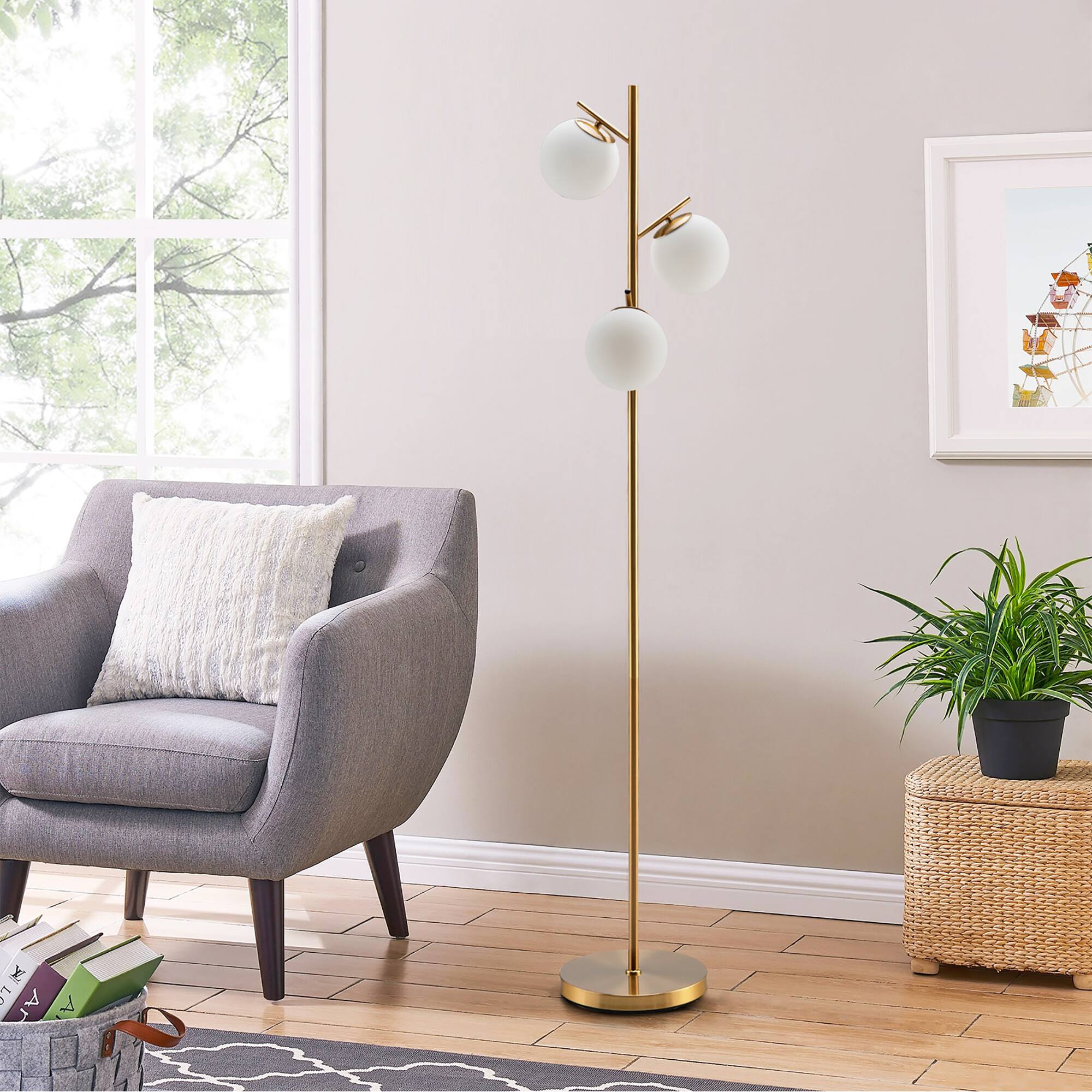 Alt View 4. Costway - Costway 3 Globe Floor Lamp Modern Freestanding Lamp Living Room w/Foot Switch - Golden.