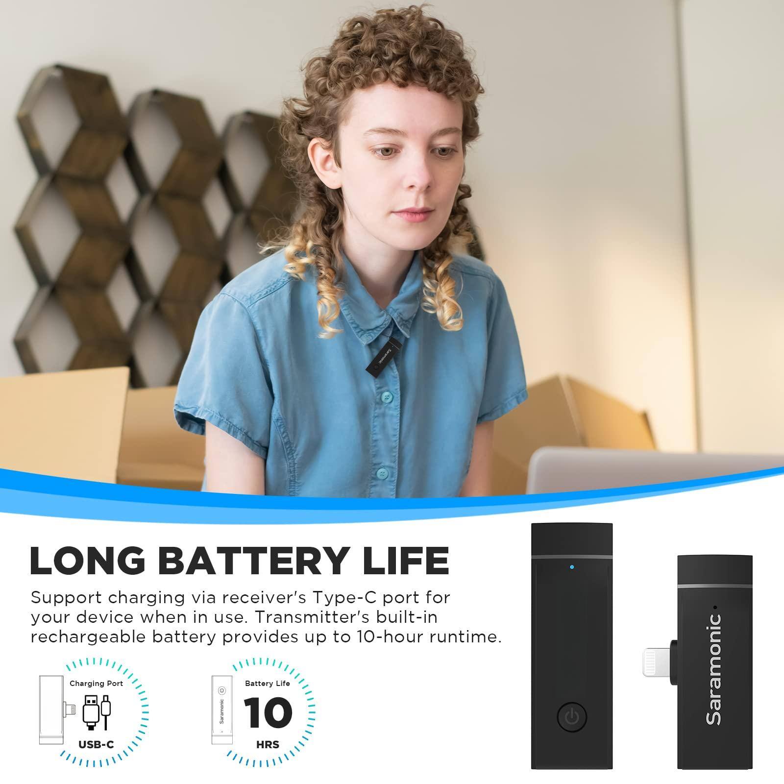 LONG BATTERY LIFE

Support charging via receiver's Type-C port for your device when in use. Transmitter's built-in rechargeable battery provides up to 10-hour runtime.

Charging Port: USB-C

Battery Life: 10 HRS