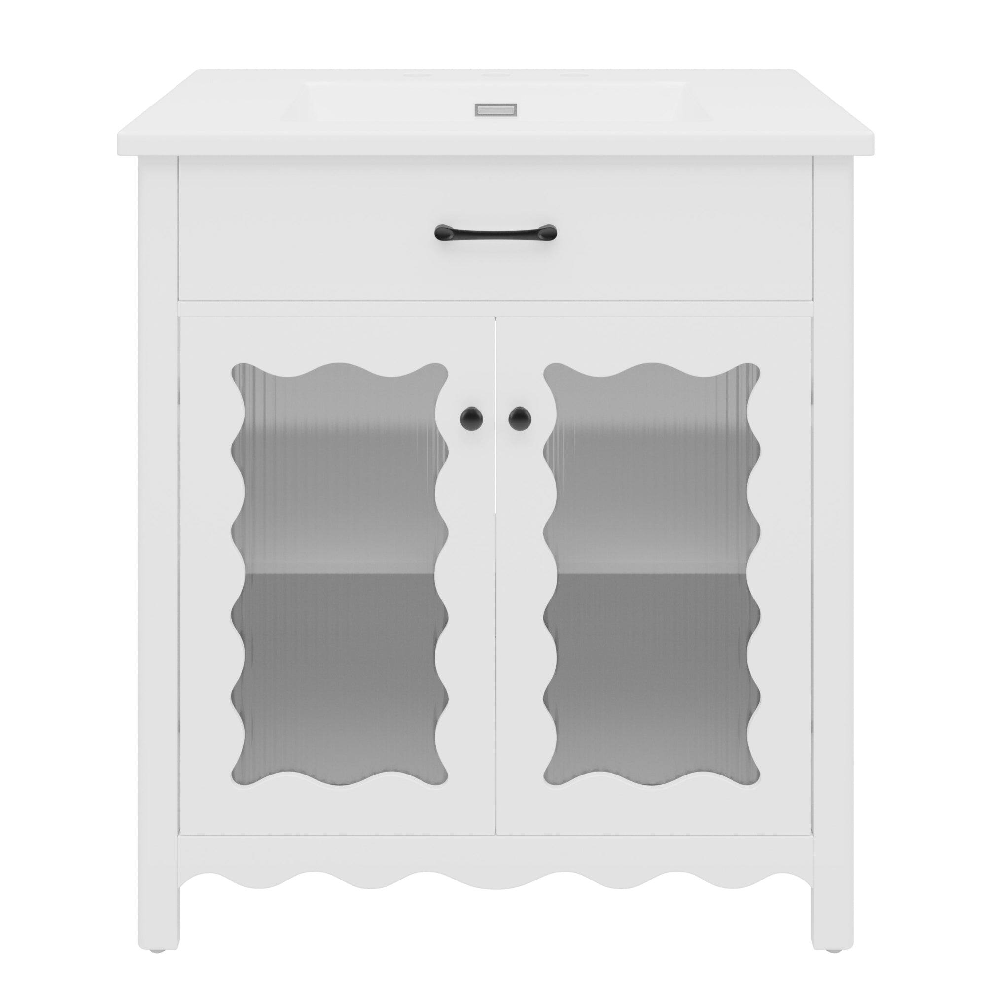 Alt View 9. Boyel Living - 31 Inch Bathroom Vanity with Tempered Glass Modern Cabinet Rubber Wood Legs Soft Close Doors White - White.