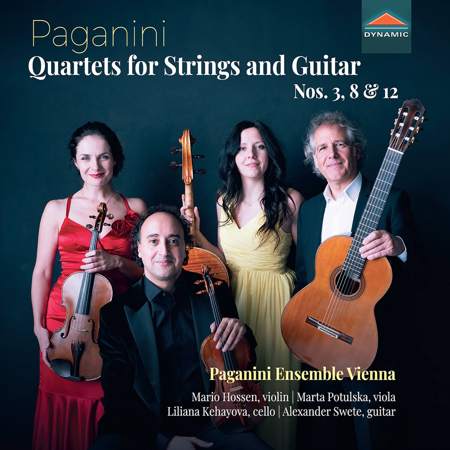 Paganini Quartets for Strings and Guitar Nos. 3, 8 & 12

Paganini Ensemble Vienna
Mario Hossen, violin | Marta Potulská, viola
Lilián Kehayová, cello | Alexander Swete, guitar