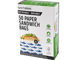 LunchSkins - Shark Peel & Seal Sandwich Bag with Closure Strip, 50/Box - White/Blue