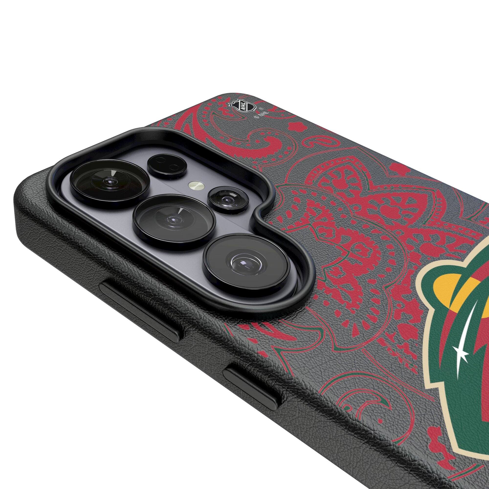 Alt View 2. Keyscaper - Minnesota Wild Paisley Galaxy Magnetic Bump Case - S26 Ultra - Black.
