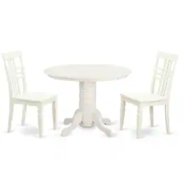 East West Furniture - 3 PcKitchen Table set with a Dining Table and 2 Dining Chairs - Linen White