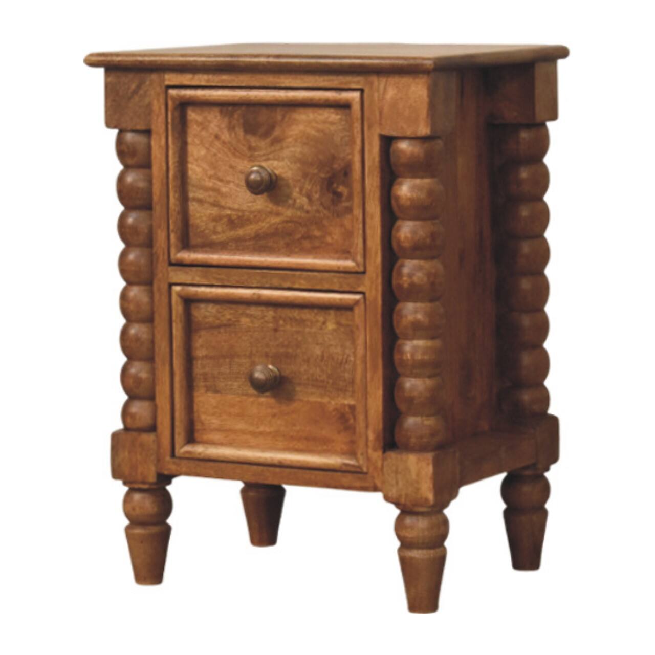 Alt View 1. Tiramisubest - Amber Solid Wood Barley Twist Two-Drawer Bedside Table - Brown.