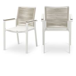 Meridian Furniture - Maldives Outdoor Patio Dining Arm Chair, Set of 2 - Beige Rope Fabric