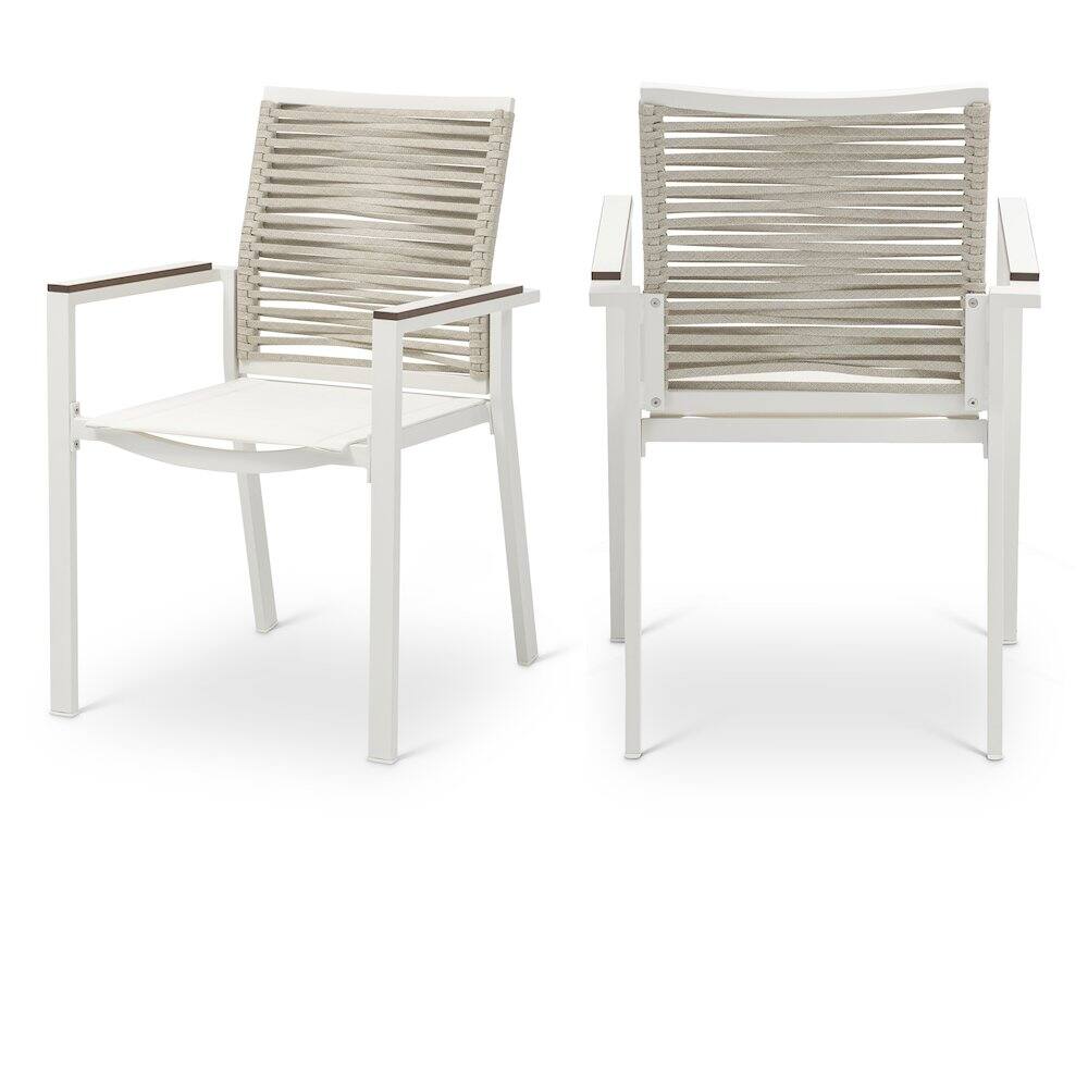 Front. Meridian Furniture - Maldives Beige Rope Fabric Outdoor Patio Dining Arm Chair, Set of 2 - Beige Rope Fabric.