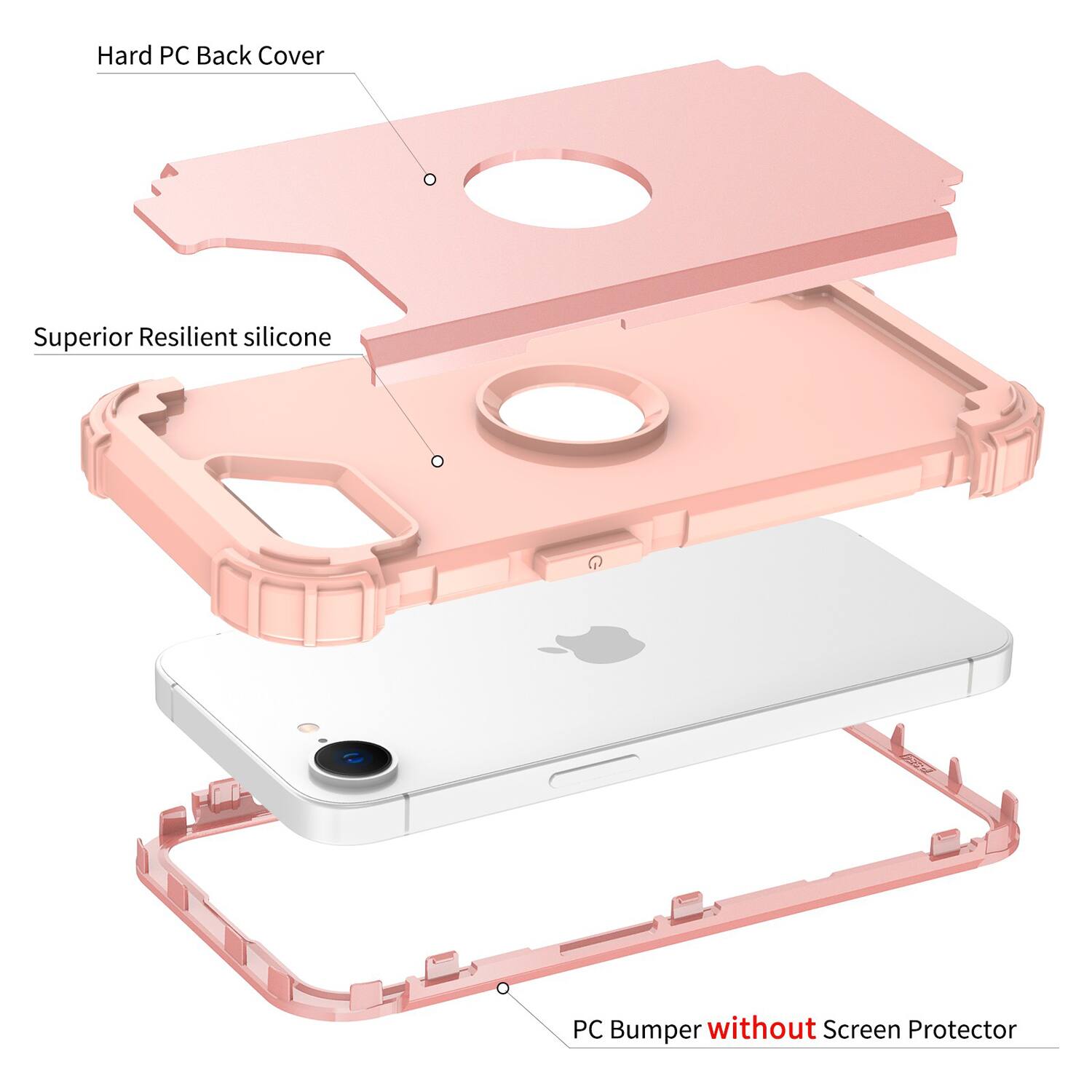 Hard PC Back Cover  
Superior Resilient silicone  
PC Bumper without Screen Protector