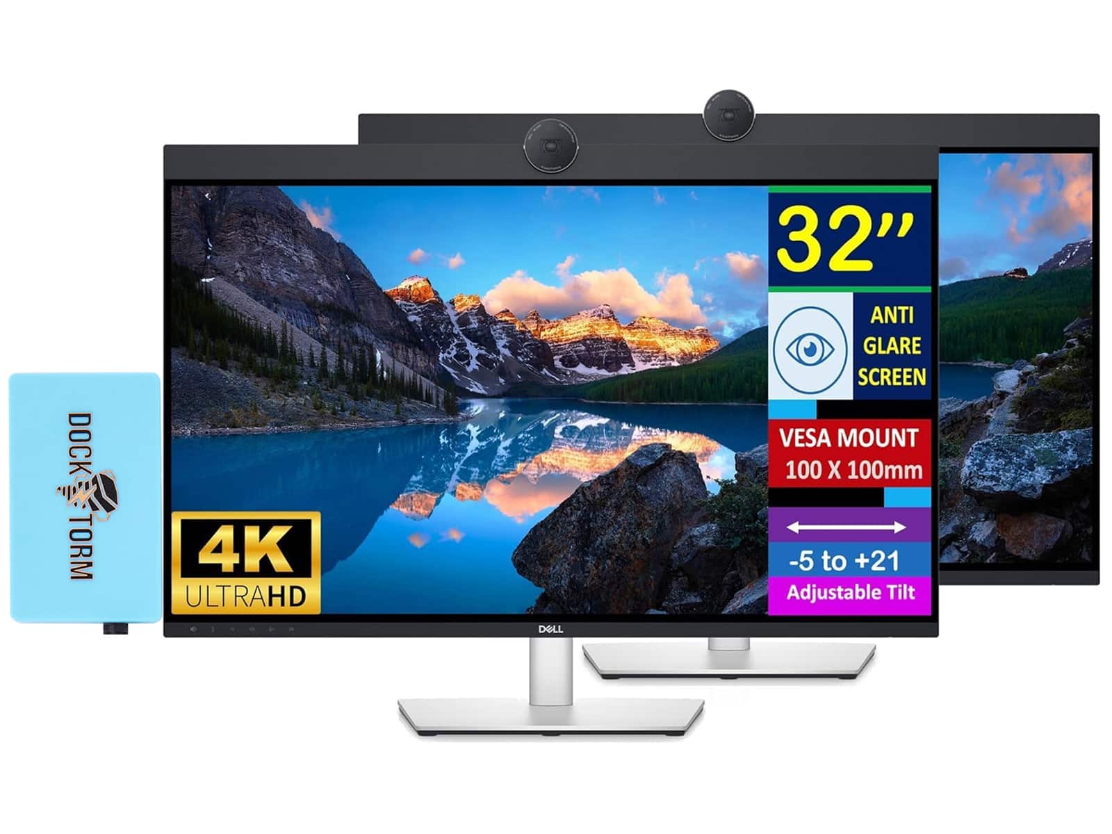 Dell - 32" 4K UHD IPS Video Conferencing Monitor, Built-in Speakers, VESA Mount, HDMI & DKZ Hub, Color 2 Pack - Black/Silver