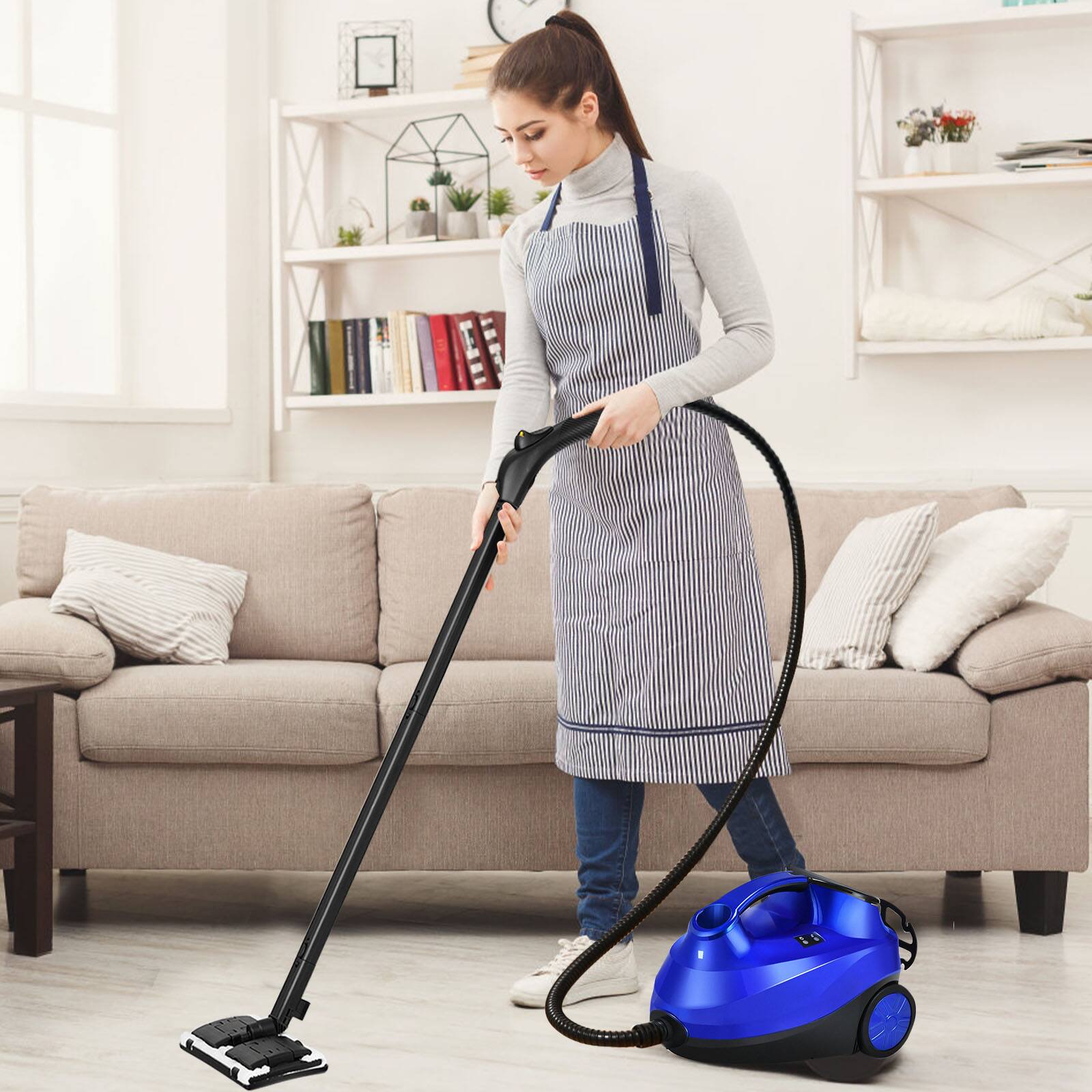 Angle. SKONYON - 2000W Steam Cleaner with 1.5L Tank Multi Surface Attachments High Temperature Steam and Long Run Time - Blue.