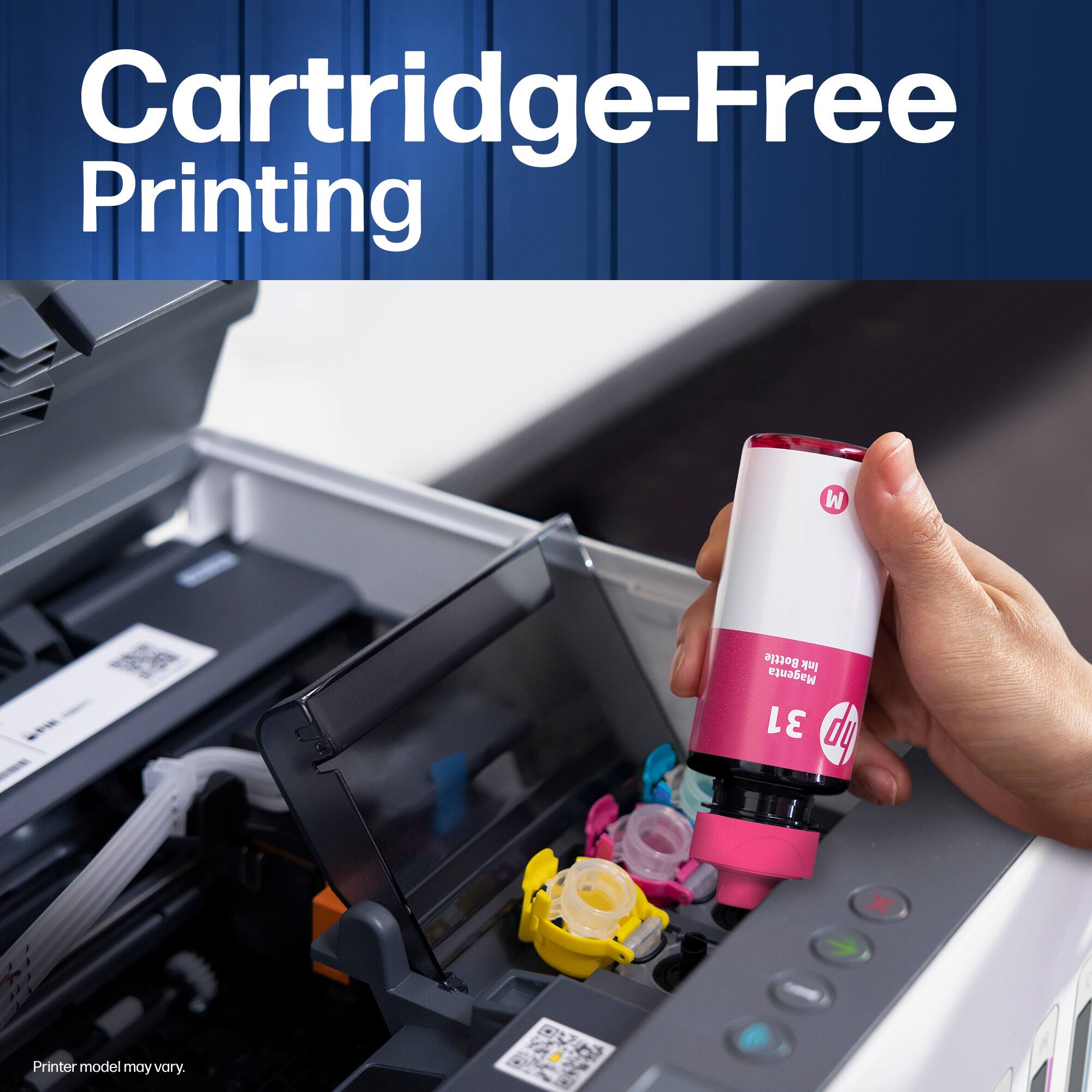 Cartridge-Free Printing

M Bottle Magenta 31

Printer model may vary.