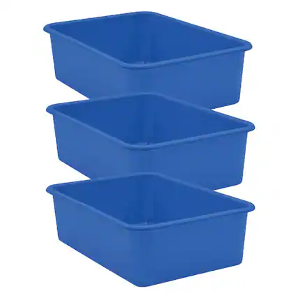 Front. Teacher Created Resources - Teacher Created Resources Blue Large Plastic Storage Bin, Pack of 3.