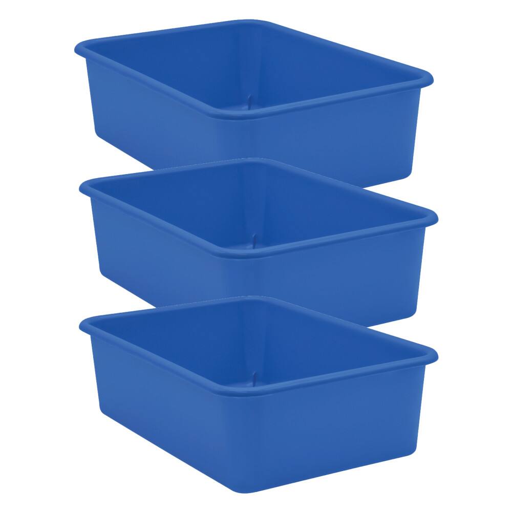 Front. Teacher Created Resources - Teacher Created Resources Blue Large Plastic Storage Bin, Pack of 3.