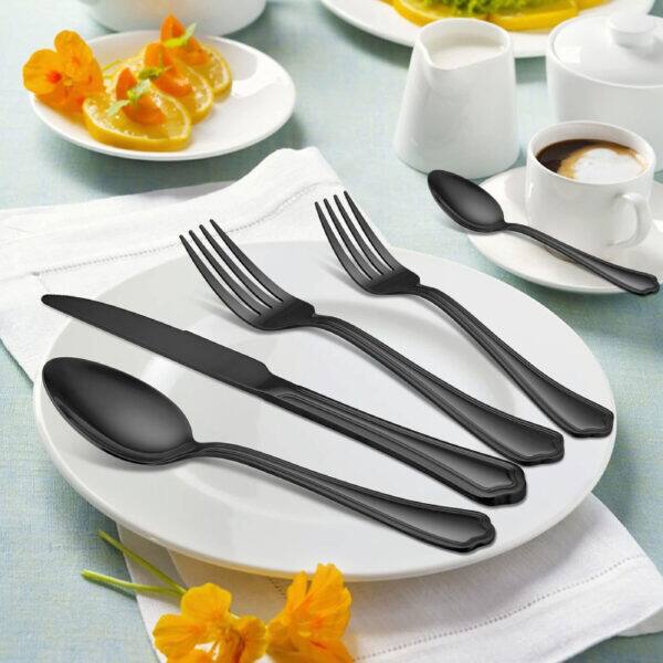 Alt View 2. Furno Fusion - Black Flatware Cutlery With Scalloped Edge - Black.