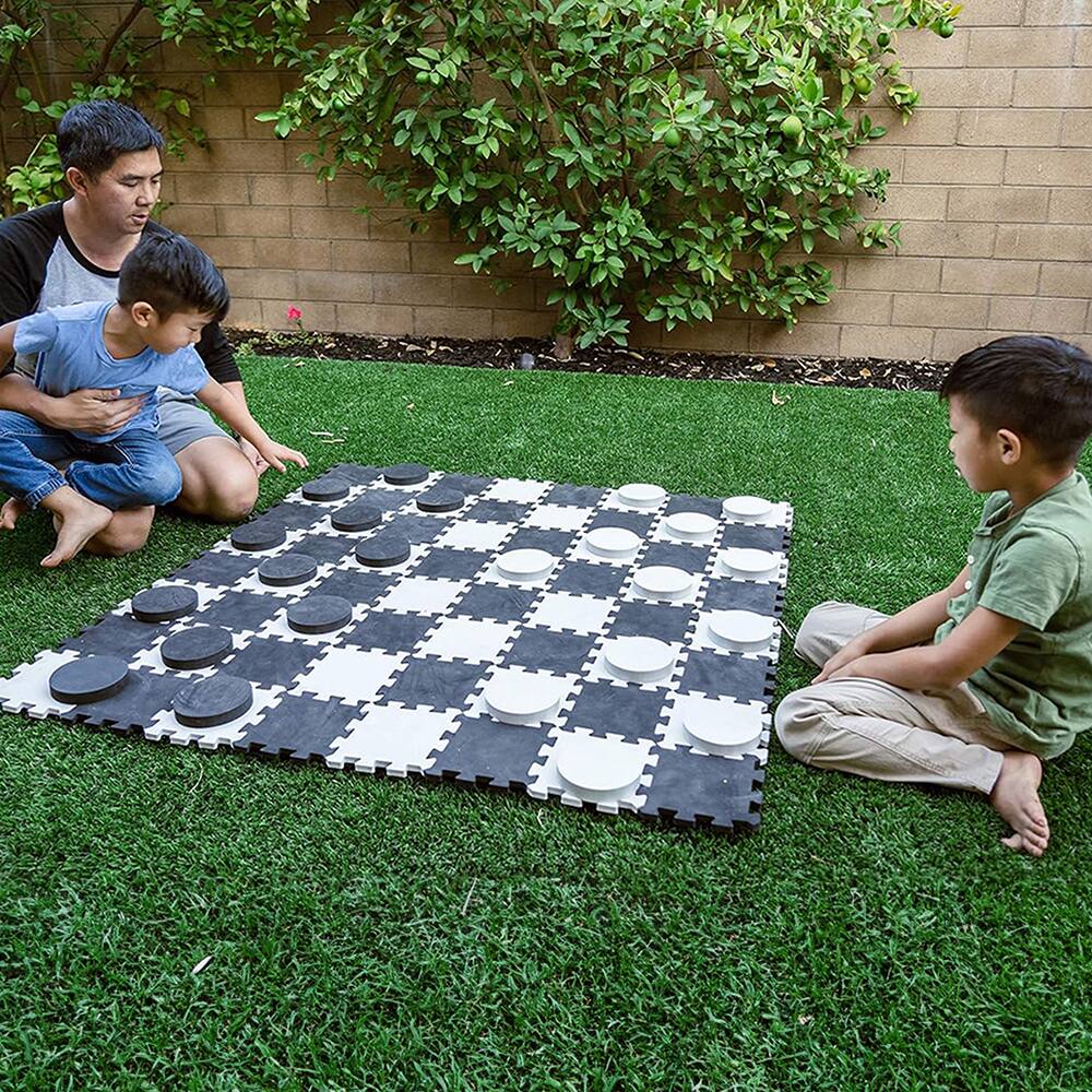 Alt View 1. Swooc Games - 2-in-1 Premium Giant Checkers & Tic Tac Toe Game (4ft x 4ft) - Checkerboard High Density EVA Foam Mat & Pieces w/ Bag - Black.