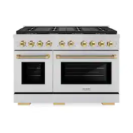 ZLINE - Autograph 48 in. 6.7 Cu. Ft. Freestanding Paramount DuoPro Gas Range in Stainless Steel with Gold Helix Handles - Stainless Steel