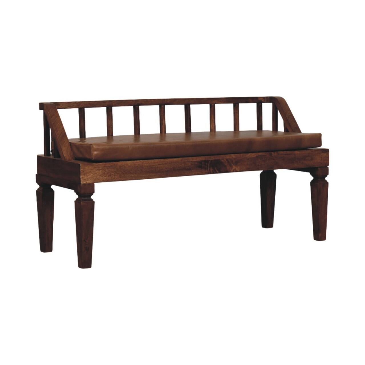 Left. Artisan Furniture - Artisan Furniture Solid Wood Bordeaux Leather Bench, Brown - Brown.