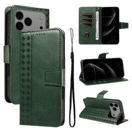 Dteck - Magnetic Wallet Pocket Case For iPhone 17 Pro Max, Shockproof Faux Leather Card Pocket Wrist Strap Cover - Darkgreen