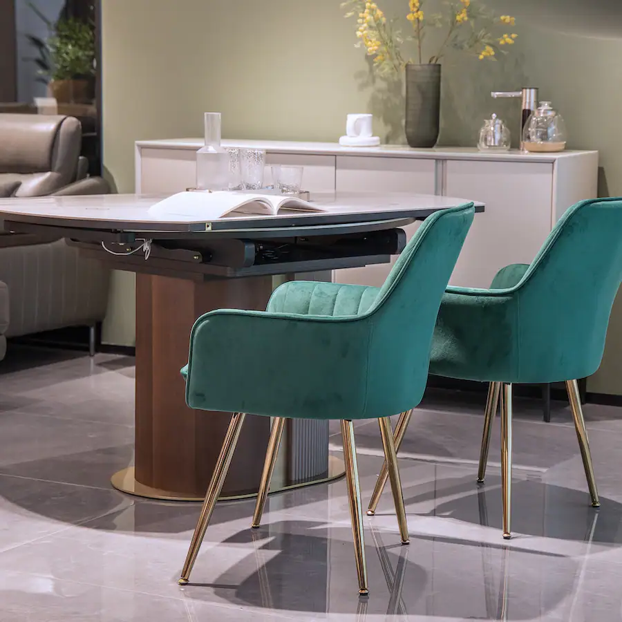 Boyel Living Velvet & Faux Leather Mid Back Dining Chairs with Gold ...