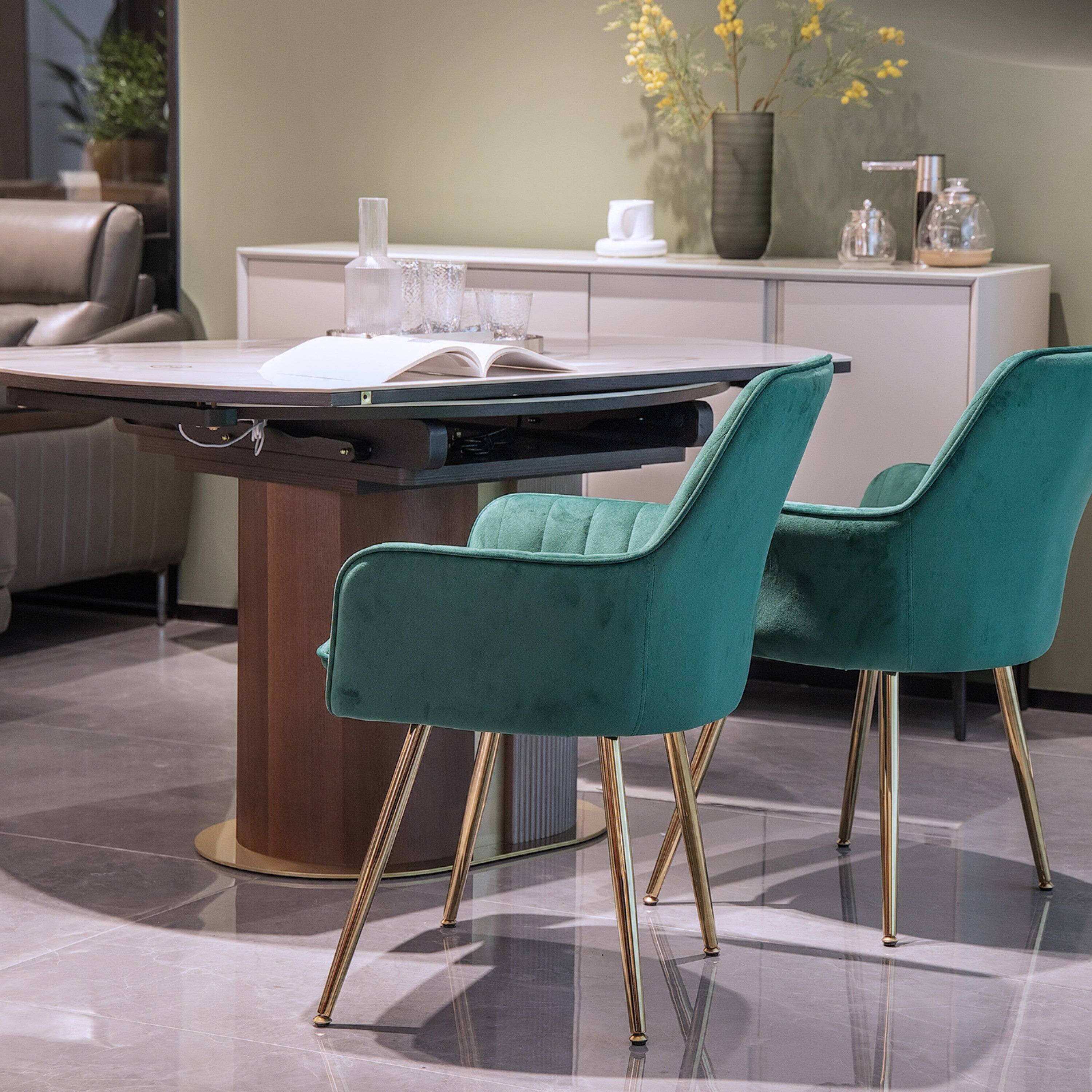 Alt View 3. Boyel Living - Velvet & Faux Leather Mid-Back Dining Chairs with Gold Plated Legs (Set of 2) Green - Green.