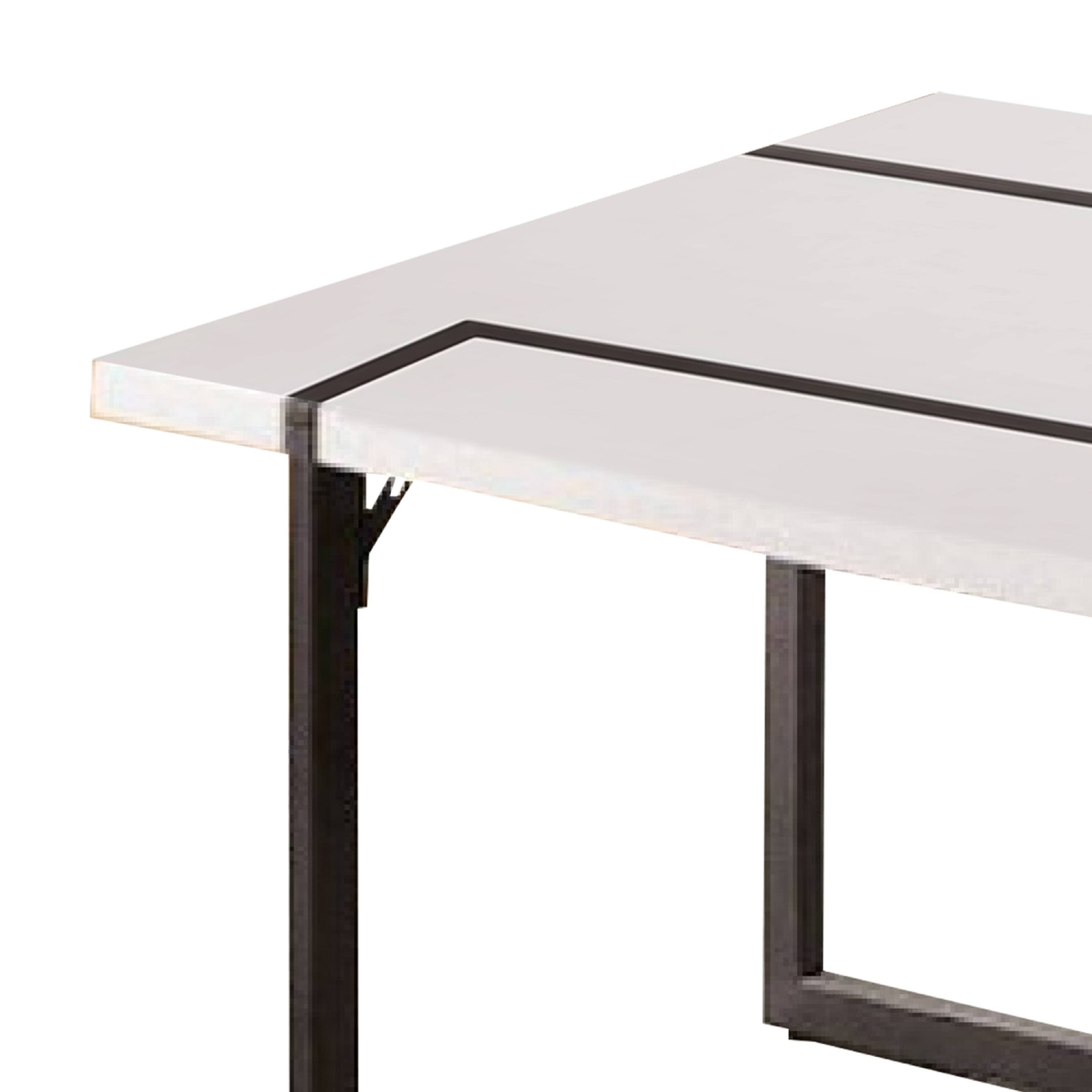 Alt View 1. Manhattan Lane - Iry Coffee Table, Black Steel Sled Base, 47 Inch, Gloss White Lacquer Top - White, Black.