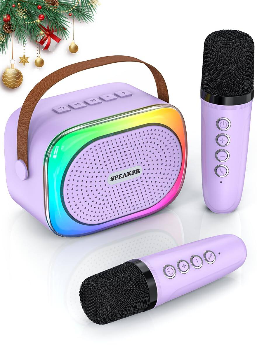 Dazzling Pops - Mini Karaoke Machine For Ages 3 12 Portable Car With 2 Wireless Microphones Voice Changing Led Lights Top - purple