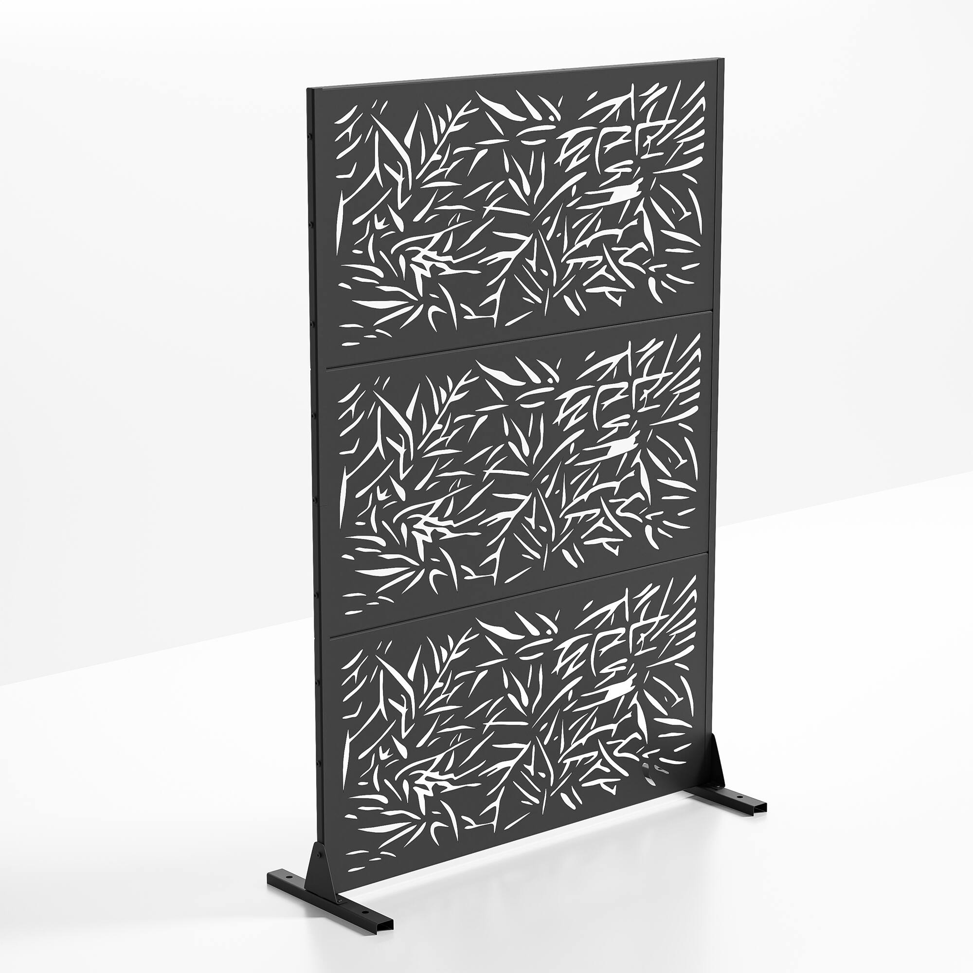 Angle. PexFix - 72 in. x 47 in. Bamboo Pattern Metal Outdoor Privacy Screen & Panels, Freestanding Garden Divider Fence - Black.