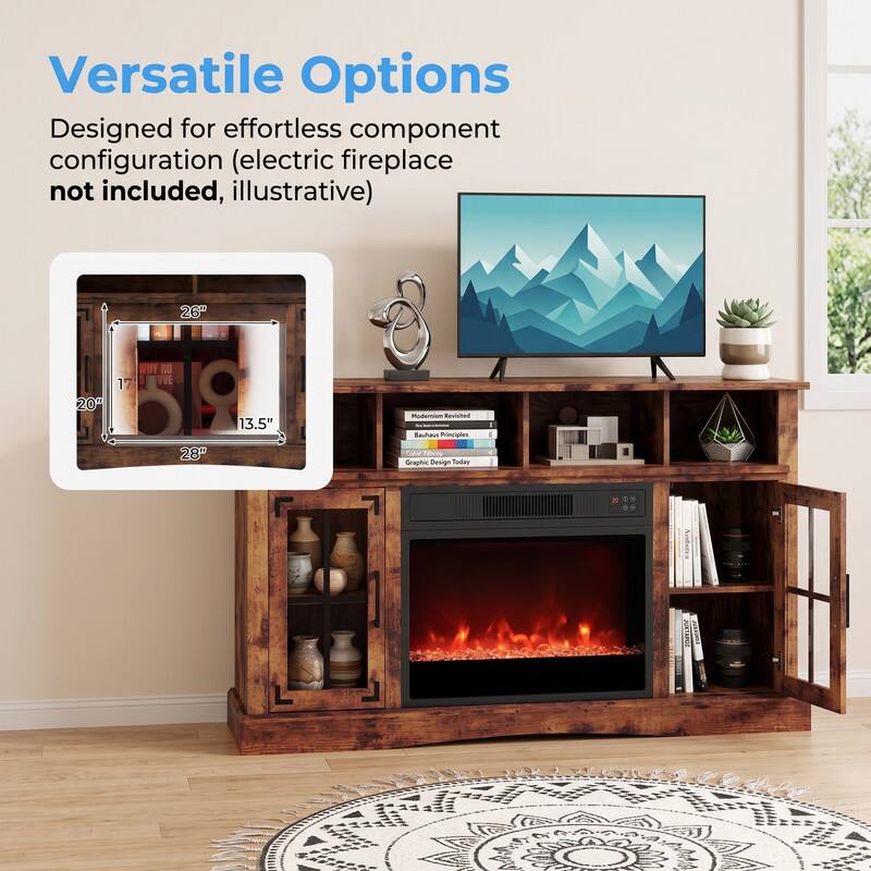 Versatile Options  
Designed for effortless component configuration (electric fireplace not included, illustrative)  

26" 20" 59 13.5" 28"  

Modernism Revisited Bauhaus Principles Culor fubcay Graphic Design Today