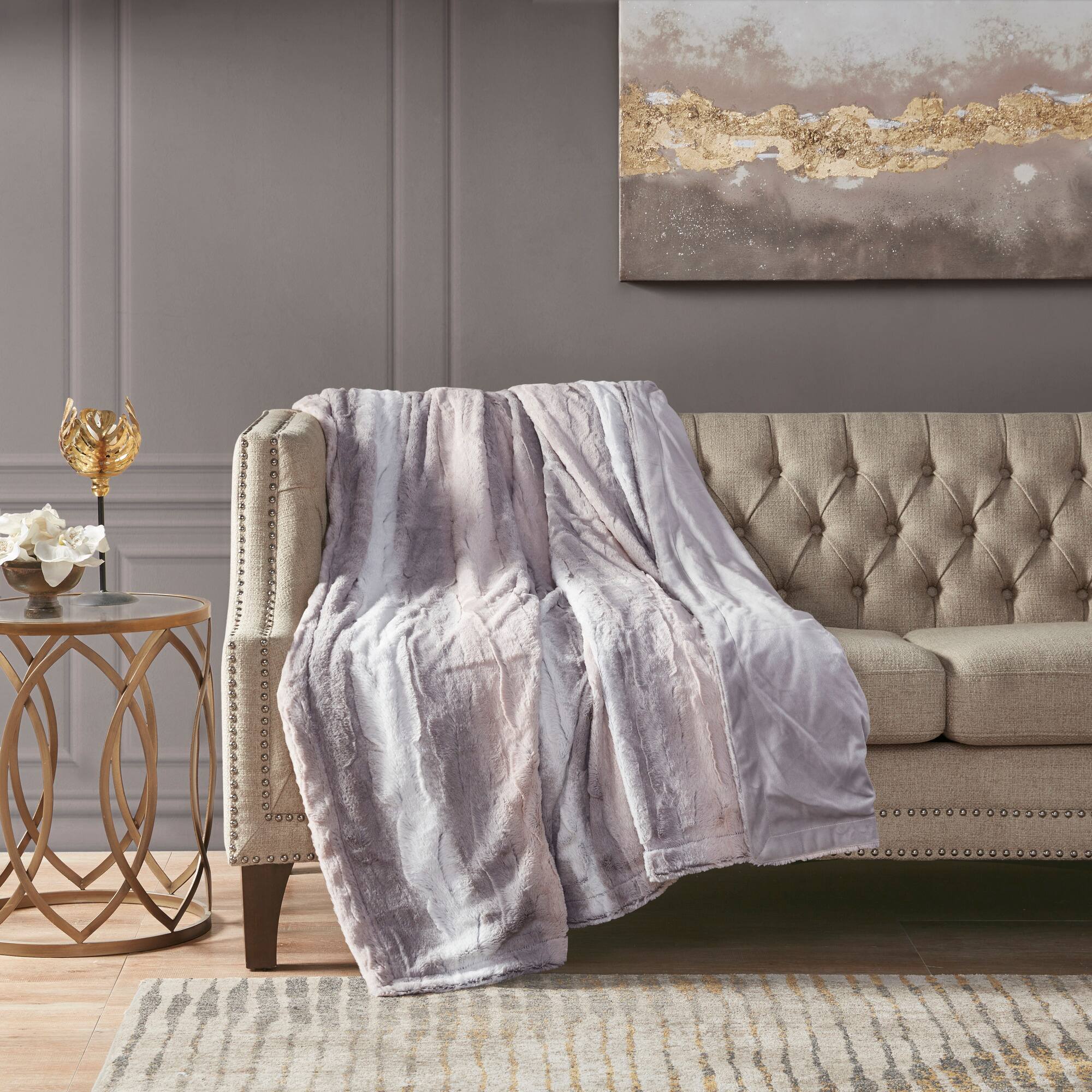 Alt View 1. Gracie Mills - Alaina Faux Fur Throw - Blush/Grey.