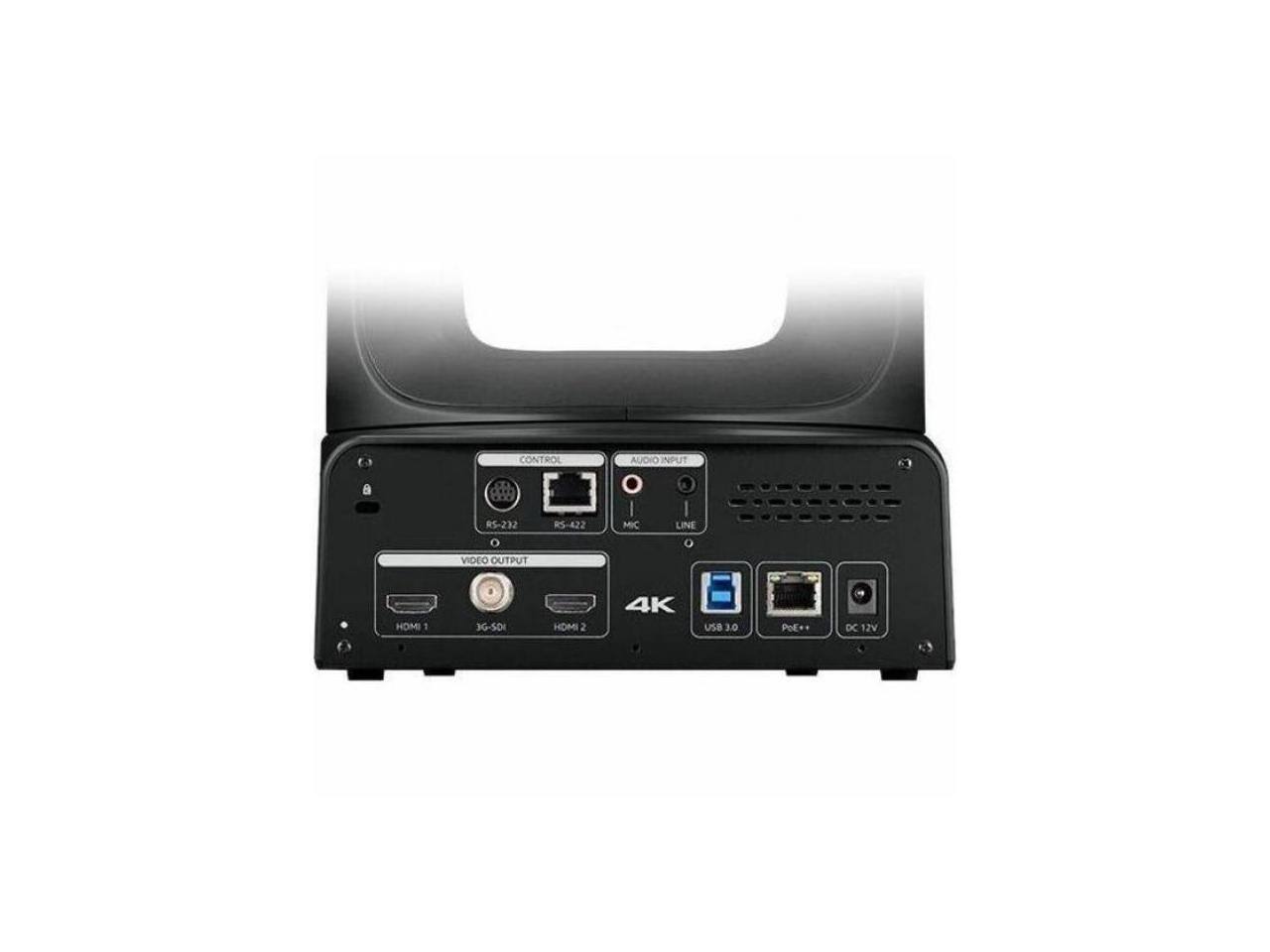 CONTROL  
AUDIO INPUT  
RS-232  
RS-422  
MIC  
LINE  

VIDEO OUTPUT  
3G-SDI  
HDMI 1  
4K  

USB 3.0  
PoE  
DC 12V
