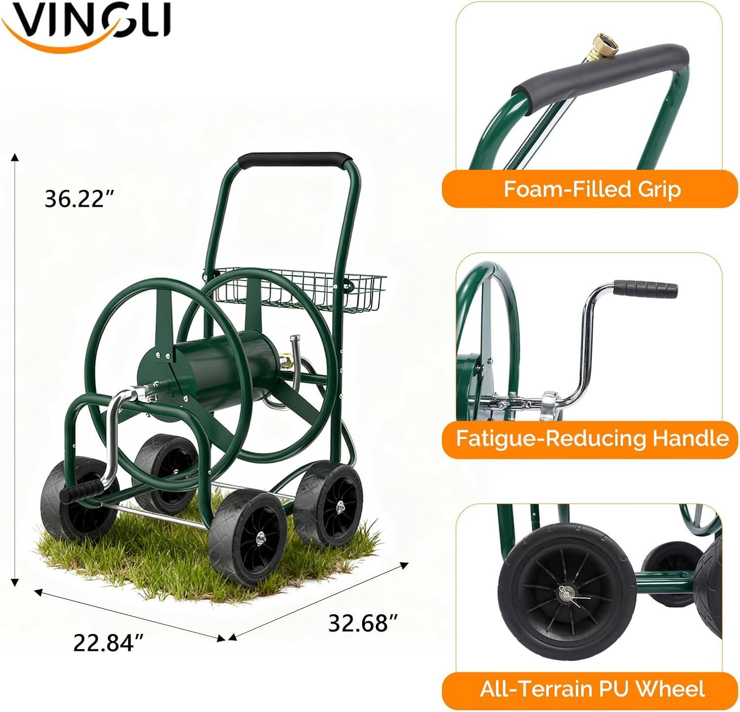 VINGLI 36.22" Foam-Filled Grip Fatigue-Reducing Handle 22.84" 32.68" All-Terrain PU Wheel