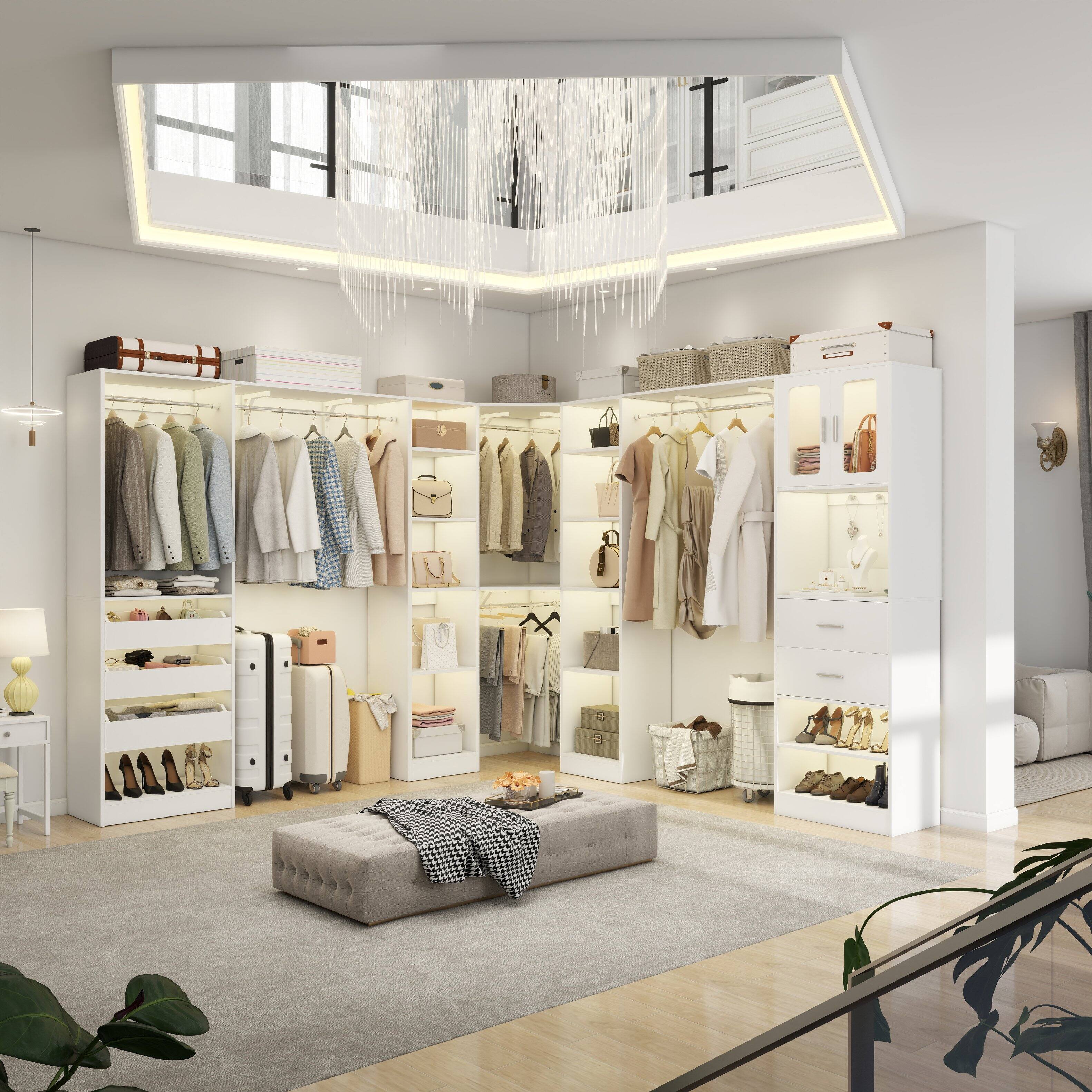 Alt View 3. Aheaplus - 100'' Large Walk-in Closet Organizer System with Drawers, Hanging Rods and 20 Shelves for Storage, 3 Sets - White.