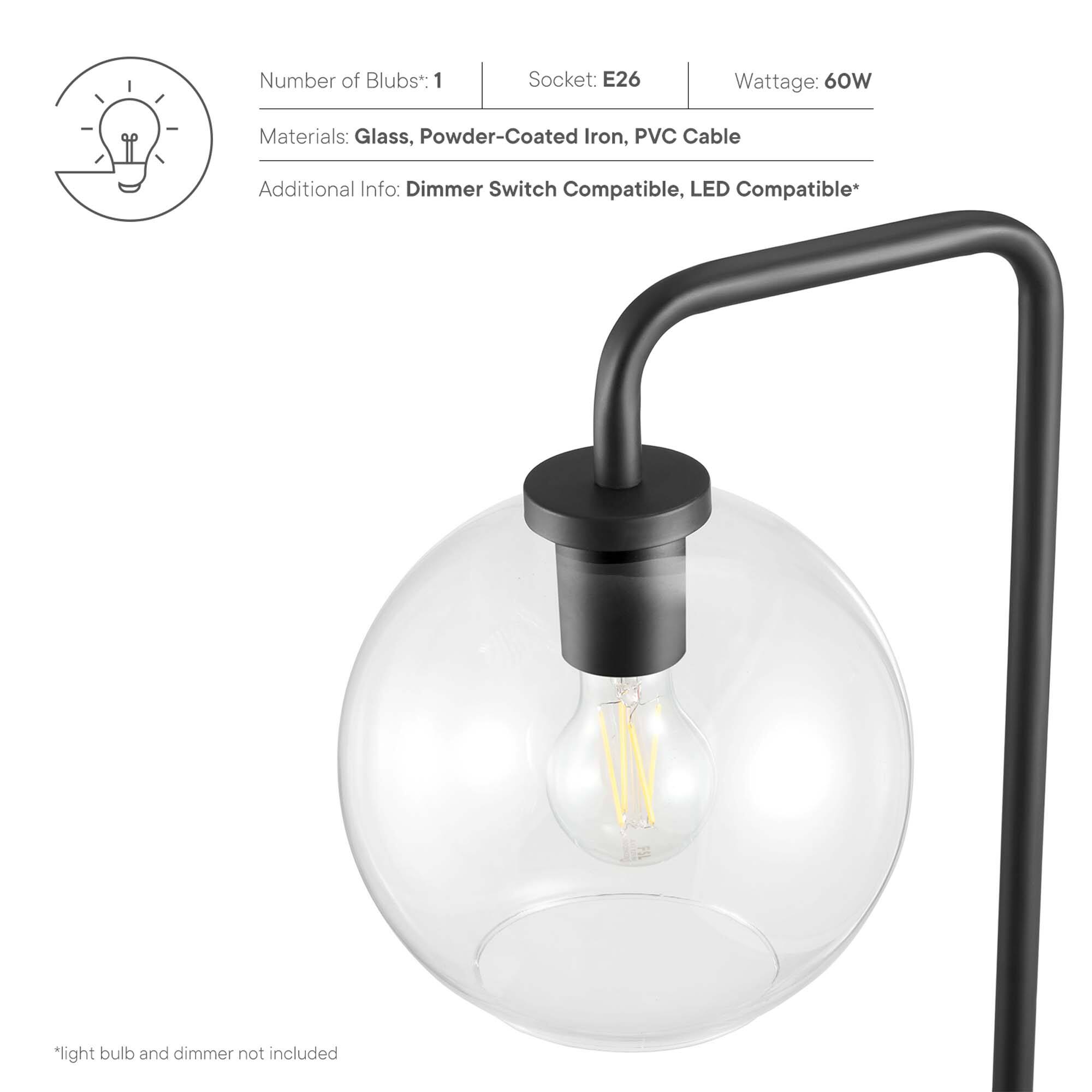 Number of Blubs*: 1  
Socket: E26  
Wattage: 60W  

Materials: Glass, Powder-Coated Iron, PVC Cable  

Additional Info: Dimmer Switch Compatible, LED Compatible*  

*light bulb and dimmer not included