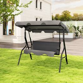 Gymax - 3-Person Swing Chair Porch Swing Seat w/ Adjustable Canopy Removable Cushion - Gray