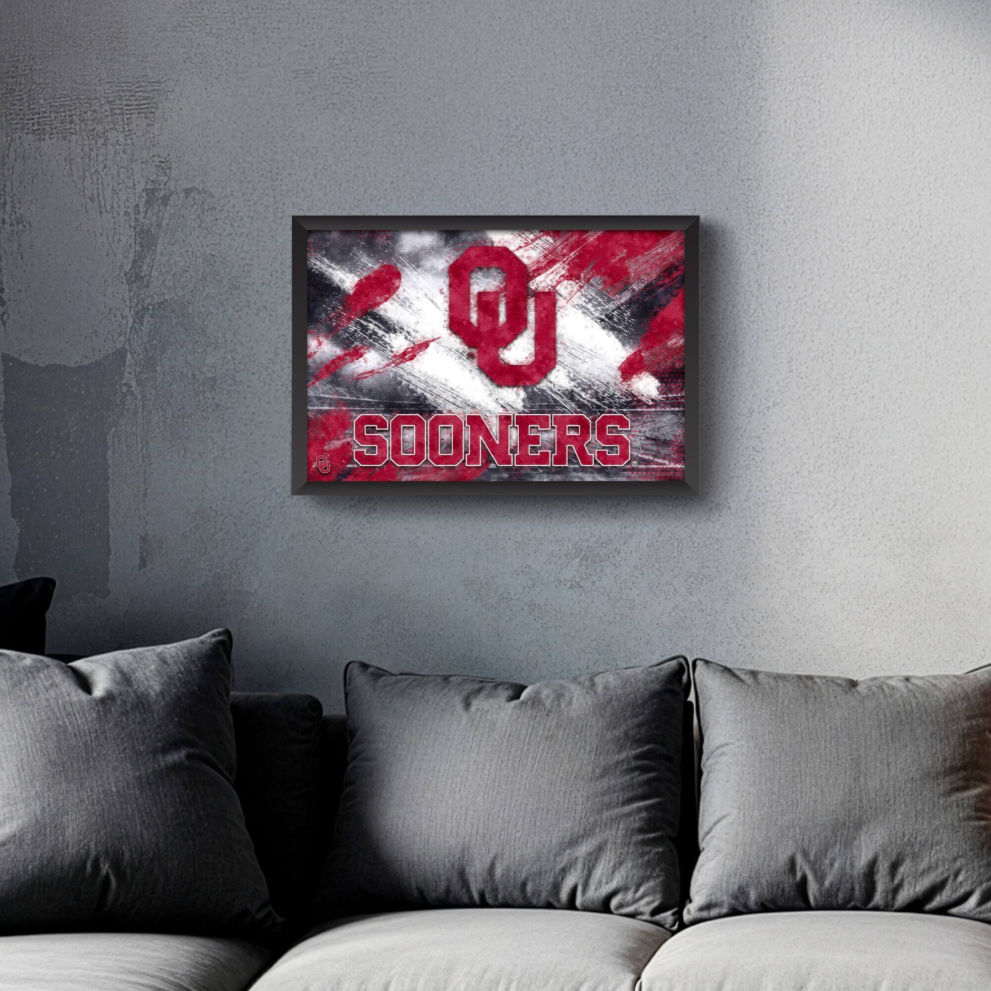 Alt View 1. Sporticulture - Oklahoma Sooners 14" x 20" Brush Stroke Logo Framed Art Print - Multicolor.