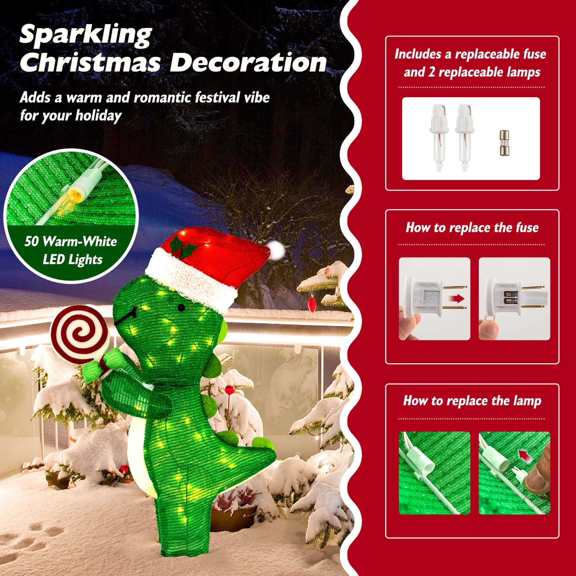 Sparkling Christmas Decoration: Adds a warm and romantic festival vibe for your holiday. Includes a replaceable fuse and 2 replaceable lamps. 50 Warm-White LED Lights. How to replace the fuse and how to replace the lamp.