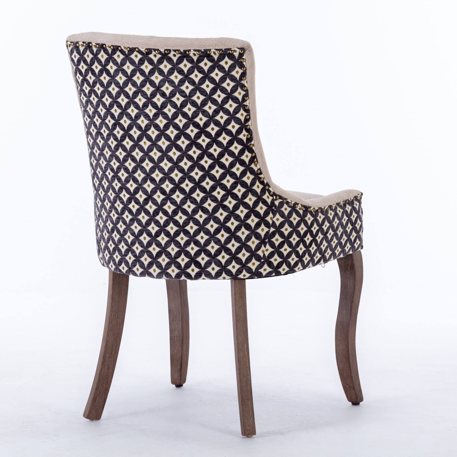 Alt View 2. GOODSILO - Set of 2 Dining Chairs, Thickened Fabric, Solid Wood Legs, Nail Head Trim - Beige+Black.