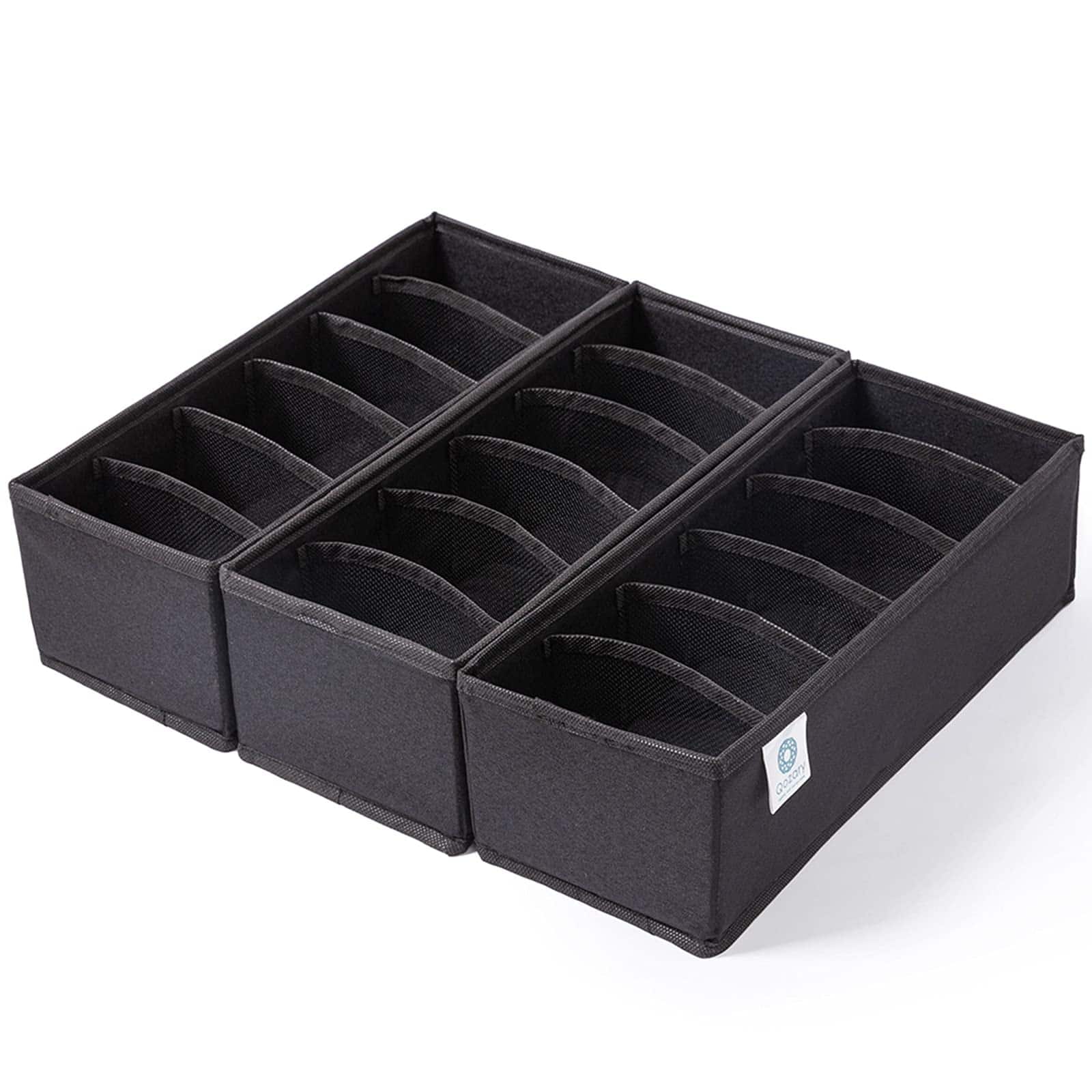 Dazzling Pops - Qozary 3 Pack Sock Underwear Drawer Organizer Dividers, Collapsible Cabinet Closet Storage Boxes for Clothe - Black 6 Cells