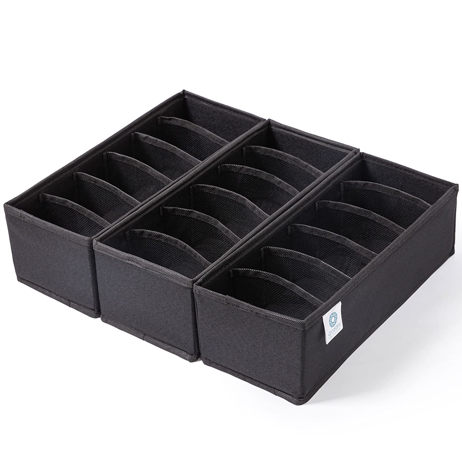 Dazzling Pops - Qozary 3 Pack Sock Underwear Drawer Organizer Dividers, Collapsible Cabinet Closet Storage Boxes for Clothe - Black 6 Cells
