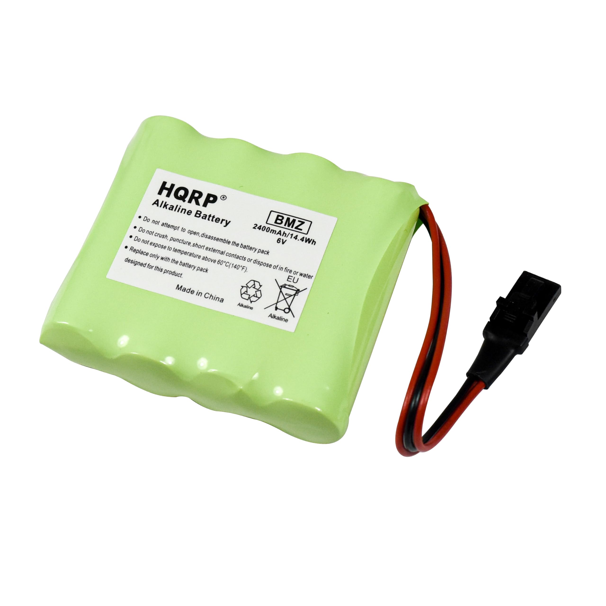 HQRPP Alkaline Battery  
BMZ Battery  
2400mAh/14.4Wh  
6V  

- Do not attempt to open, disassemble the battery pack  
- Do not crush, puncture, short external contacts or dispose of in fire or water  
- Do not expose to temperature above 80°C (140°F)  
- Replace only with the battery pack designed for this product  

Made in China  

EU