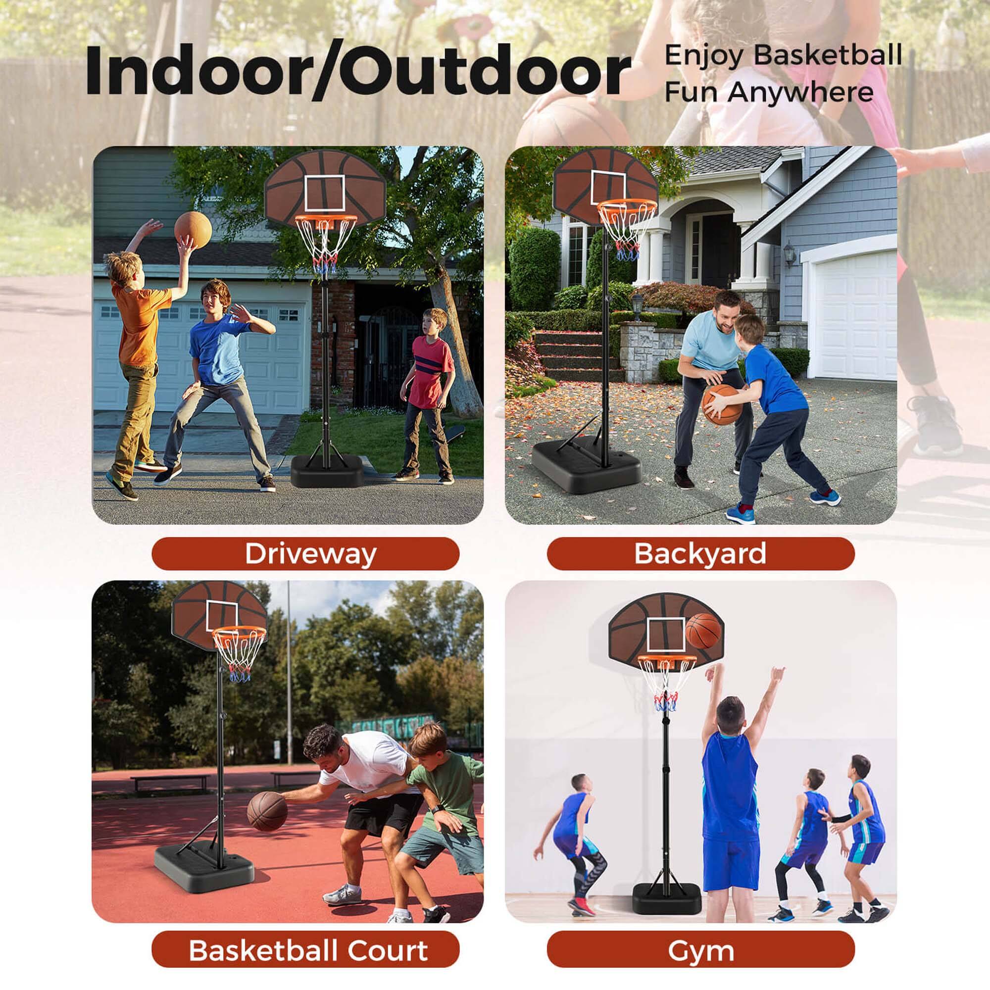 Indoor/Outdoor  
Enjoy Basketball Fun Anywhere  

Driveway  
Backyard  
Basketball Court  
Gym