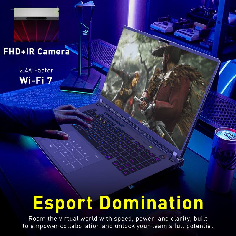 FHD+IR Camera  
2.4X Faster Wi-Fi 7  

Esport Domination  
Roam the virtual world with speed, power, and clarity, built to empower collaboration and unlock your team's full potential.
