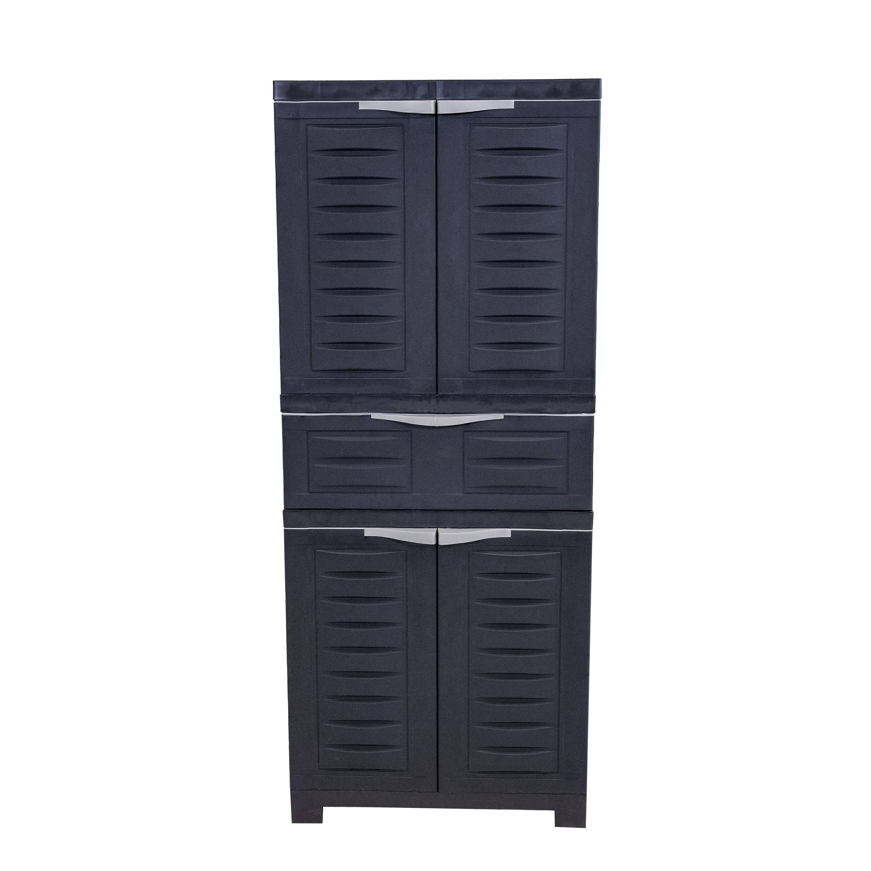 Alt View 7. Sunnydaze - Storage Cabinet with 2 Adjustable Shelves and Drawer - Charcoal.