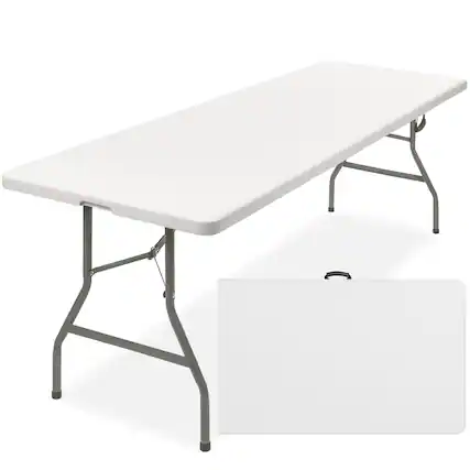 Front. Best Choice Products - Best Choice Products 8ft Plastic Folding Table, Indoor Outdoor Heavy Duty Portable w/ Handle, Lock for Picnic - White - White.