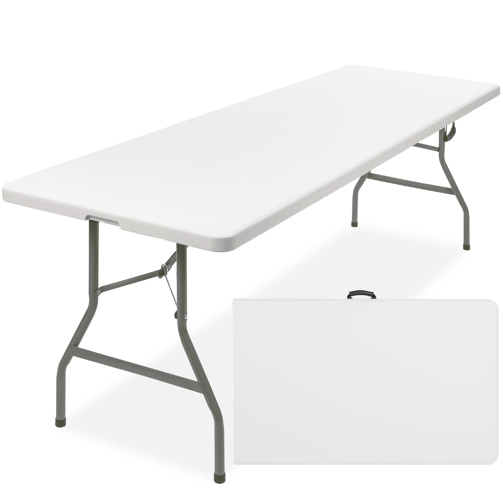 Front. Best Choice Products - Best Choice Products 8ft Plastic Folding Table, Indoor Outdoor Heavy Duty Portable w/ Handle, Lock for Picnic - White - White.