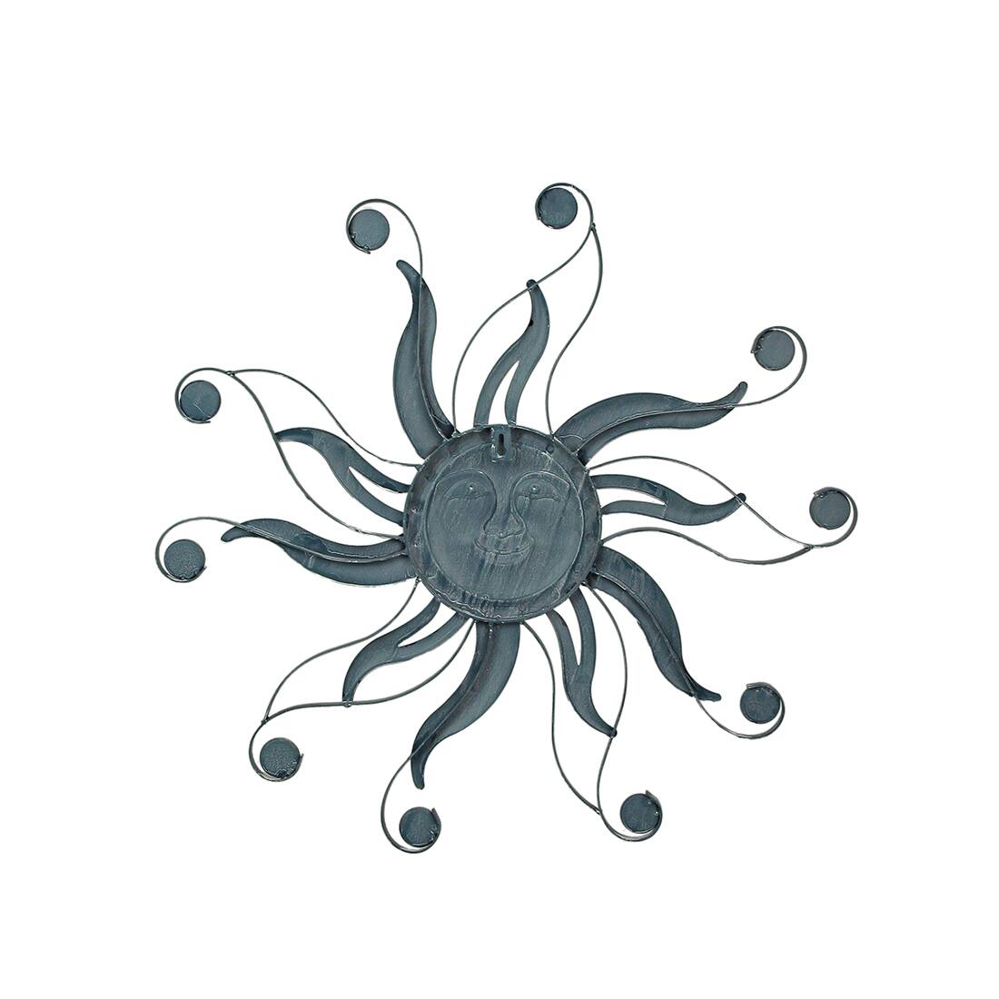 Alt View 8. Zeckos - Antique Copper Finish Metal Sun Face Wall Hanging With Ceramic Bead Accents - Blue.